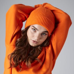 Engineered knit ribbed beanie